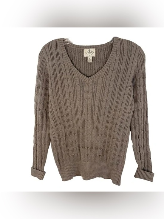St. John's Bay Sweaters - St. John’s Bay Taupe Cable Knit Sweater | V-Neck Cozy Classic | Size Medium